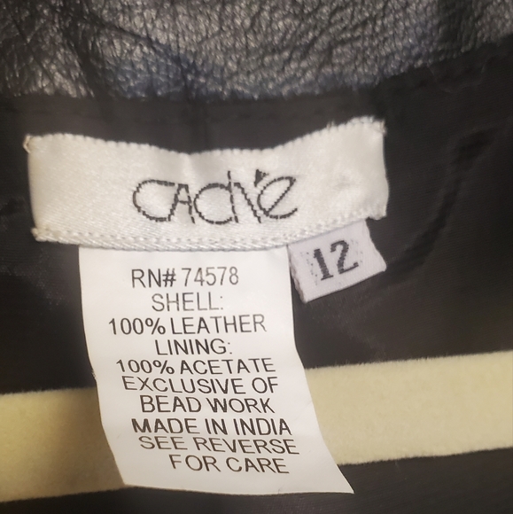 Cache Black Leather  Beaded Fringe Blazer Jacket  Size 12 - Picture 2 of 7